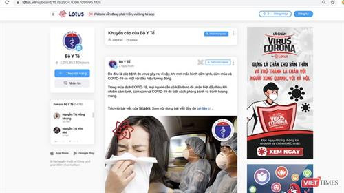 Giao diện trang thông tin của Bộ Y tế trên mạng xã hội. Ảnh: viettimes.vn Giao diện trang thông tin của Bộ Y tế trên mạng xã hội. Ảnh: viettimes.vn