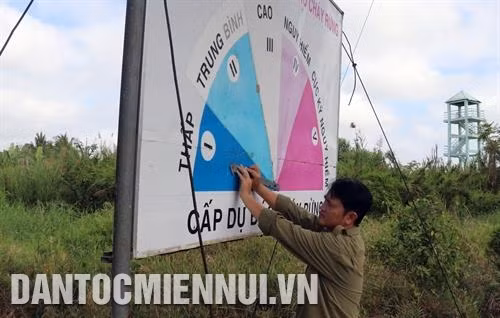 Bảng dự báo cấp cháy rừng ở Vườn quốc gia U Minh Thượng. Ảnh: Lê Huy Hải