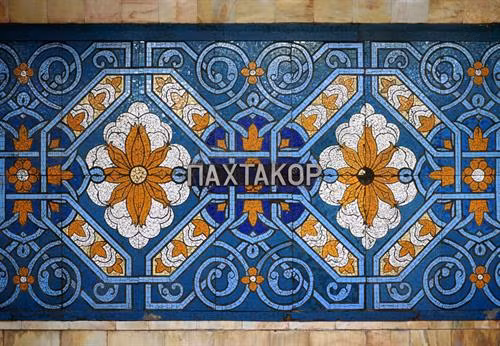 Một bức trang trí mosaic từ bông tại Pakhtakor. Uzbekistan là một trong những nhà sản xuất bông hàng đầu thế giới.