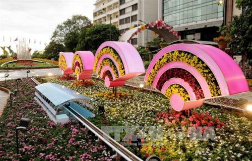 Một góc phối cảnh tại Đường hoa Nguyễn Huệ Xuân Đinh Dậu 2017. Ảnh: An Hiếu - TTXVN