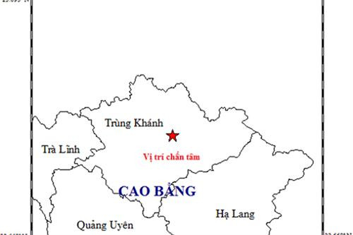 Tâm chấn động đất xảy ra tại Cao Bằng sáng 28.11. Ảnh: Viện Vật lý địa cầu Tâm chấn động đất xảy ra tại Cao Bằng sáng 28.11. Ảnh: Viện Vật lý địa cầu