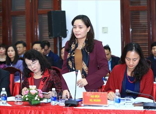 Thứ trưởng Bộ Văn hóa, Thể thao và Du lịch Trịnh Thị Thuỷ trình bày tham luận tại hội thảo. Ảnh: Trọng Đạt - TTXVN