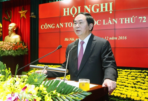 Chủ tịch nước Trần Đại Quang phát biểu chỉ đạo hội nghị. Ảnh: Nhan Sáng-TTXVN