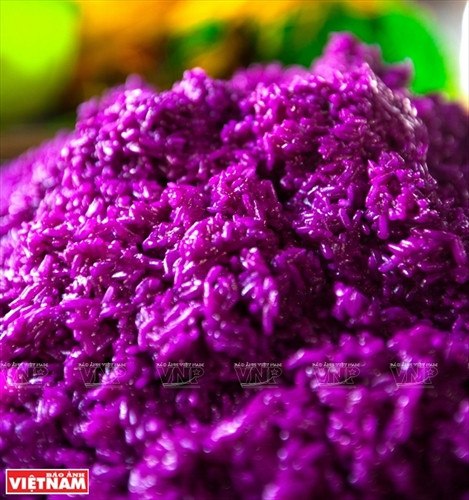 Nguyên liệu chính của bánh tét lá cẩm là nếp với lá cẩm chế biến theo công thức đặc biệt.