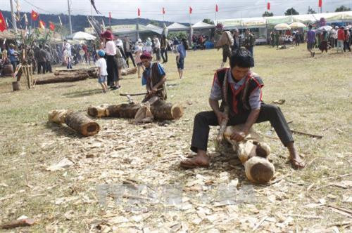 Nghệ nhân trình diễn tạc tượng tại Lễ hội hoa Dã quỳ - Núi lửa Chư Đang Ya năm 2017. Ảnh: Hồng Điệp – TTXVN