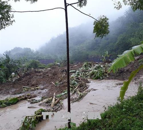 Hiện trường vụ sạt đất đá. Ảnh: TTXVN phát Hiện trường vụ sạt đất đá. Ảnh: TTXVN phát