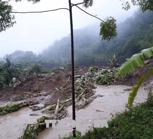 Hiện trường vụ sạt đất đá. Ảnh: TTXVN phát