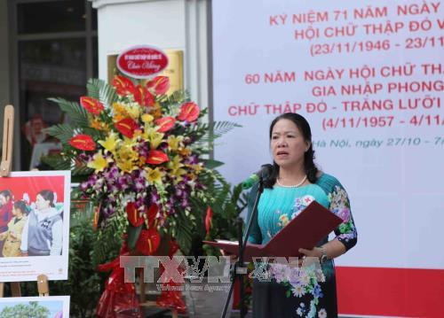 Bà Nguyễn Thị Xuân Thu, Chủ tịch Trung ương Hội Chữ thập đỏ Việt Nam phát biểu khai mạc. Ảnh: Quý Trung – TTXVN Bà Nguyễn Thị Xuân Thu, Chủ tịch Trung ương Hội Chữ thập đỏ Việt Nam phát biểu khai mạc. Ảnh: Quý Trung – TTXVN