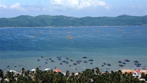 Bao bọc khu vực bờ vịnh là những rừng dừa xanh ngát, Bao bọc khu vực bờ vịnh là những rừng dừa xanh ngát,