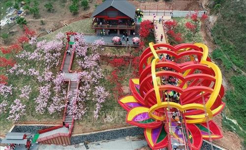 Cầu kính tình yêu tại Khu du lịch sinh thái thác Dải Yếm, huyện Mộc Châu, tỉnh Sơn La. Ảnh: TTXVN