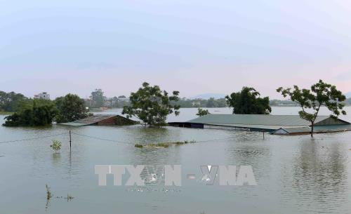 Những ngôi nhà ngập đến mái tại thôn Cấn Thượng. Ảnh: Thành Đạt – TTXVN Những ngôi nhà ngập đến mái tại thôn Cấn Thượng. Ảnh: Thành Đạt – TTXVN