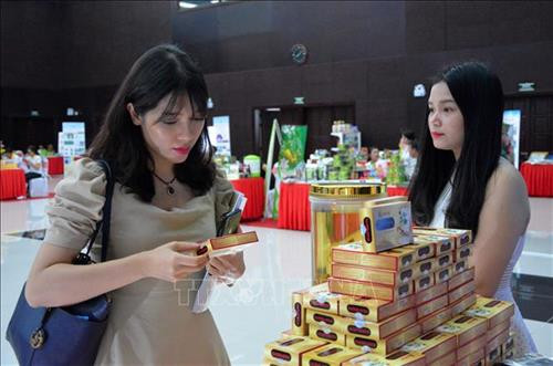 Triển lãm sản phẩm dược liệu ứng dụng khoa học công nghệ bên lề hội nghị. Ảnh: Văn Dũng – TTXVN