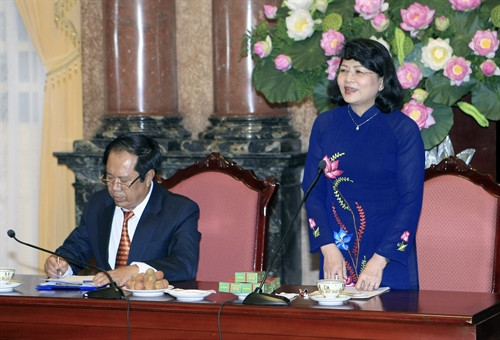 Phó Chủ tịch nước Đặng Thị Ngọc Thịnh phát biểu tại buổi tiếp. Ảnh: Phạm Kiên - TTXVN