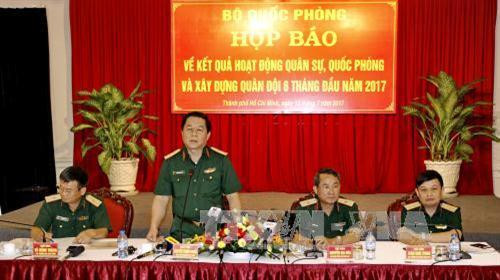 Trung tướng Nguyễn Trọng Nghĩa phát biểu tại buổi họp báo. Ảnh: Thế Anh-TTXVN