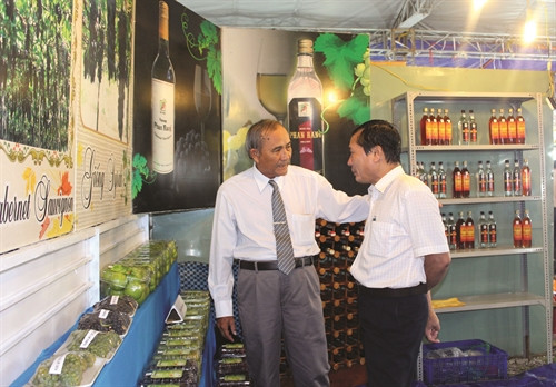 Ông Ba Mọi giới thiệu sản phẩm nho với khách hàng. Ông Ba Mọi giới thiệu sản phẩm nho với khách hàng.