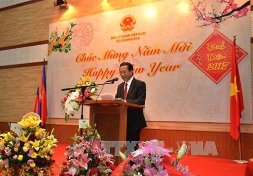 Đại sứ Việt Nam tại Campuchia Thạch Dư phát biểu tại buổi lễ. Ảnh: Danh Chanh Đa - Phóng viên TTXVN tại Campuchia