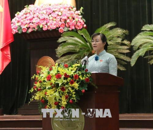 Chủ tịch HĐND Thành phố Hồ Chí Minh Nguyễn Thị Quyết Tâm phát biểu tại Lễ khai mạc. Ảnh: Thu Hoài - TTXVN