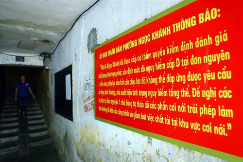 Thông báo của UBND phường Ngọc Khánh đối với các hộ trong diện di dời tại đơn nguyên 1,2 nhà A tập thể Ngọc Khánh do nguy hiểm.