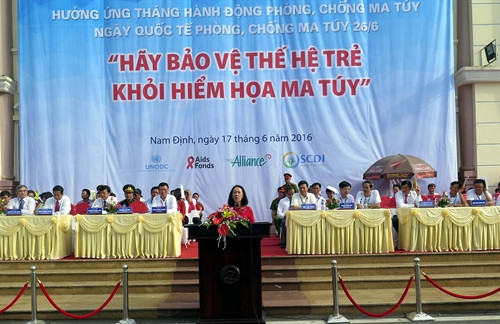 Uỷ viên Bộ Chính trị, Bí thư Trung ương Đảng, Trưởng ban Dân vận Trung ương Trương Thị Mai phát biểu tại lễ mít tinh. Ảnh: Hiền Hạnh - TTXVN