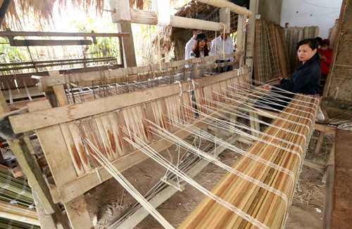 Gia đình ông Triệu Văn Quảng, ở xã Đồng Thịnh, huyện Định Hóa vay vốn chương trình hộ nghèo để đầu tư sản xuất mành cọ, gia đình có thêm việc làm và tăng thu nhập. Ảnh: Trần Việt - TTXVN