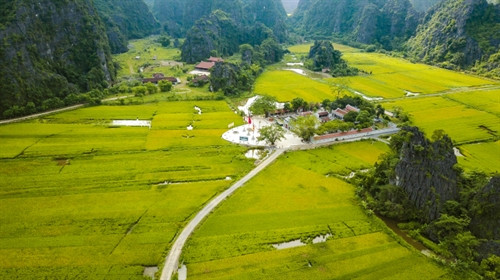 Đền Thái Vi trong quần thể Tràng An nằm giữa những cánh đồng lúa chín vàng, được bao bọc là những dãy núi tạo nên một không gian yên tĩnh đến lạ thường. Đền Thái Vi trong quần thể Tràng An nằm giữa những cánh đồng lúa chín vàng, được bao bọc là những dãy núi tạo nên một không gian yên tĩnh đến lạ thường.