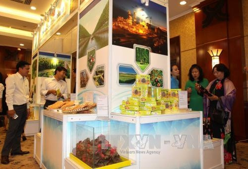 Khách tham quan tìm hiểu các sản phẩm đặc trưng của tỉnh Cà Mau. Ảnh: Thanh Vũ-TTXVN