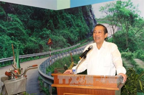 Phó Thủ tướng Thường trực Chính phủ Trương Hòa Bình phát biểu tại buổi họp mặt. Ảnh: Thanh Vũ-TTXVN