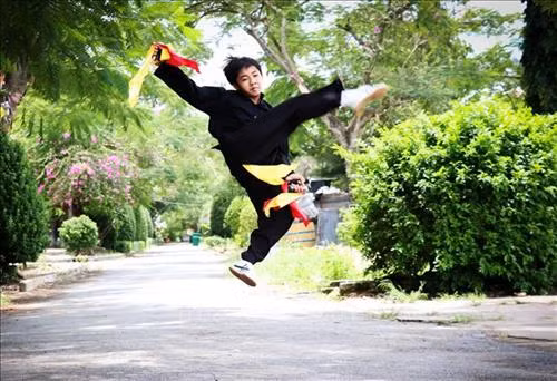 Môn sinh võ Gò Công thực hiện bài song nhuyễn tiên. Ảnh: Nam Thái – TTXVN Môn sinh võ Gò Công thực hiện bài song nhuyễn tiên. Ảnh: Nam Thái – TTXVN