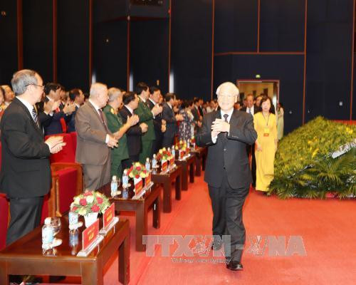 Tổng Bí thư Nguyễn Phú Trọng đến dự Lễ kỷ niệm. Ảnh: Trí Dũng- TTXVN Tổng Bí thư Nguyễn Phú Trọng đến dự Lễ kỷ niệm. Ảnh: Trí Dũng- TTXVN