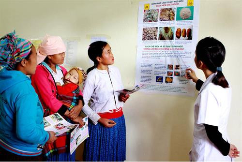 Tuyên truyền phòng, tránh ngộ độc thực phẩm do ăn bánh làm từ ngô mốc cho đồng bào dân tộc thiểu số xã Cán Chu Phìn, huyện Mèo Vạc. Ảnh: Dương Ngọc - TTXVN Tuyên truyền phòng, tránh ngộ độc thực phẩm do ăn bánh làm từ ngô mốc cho đồng bào dân tộc thiểu số xã Cán Chu Phìn, huyện Mèo Vạc. Ảnh: Dương Ngọc - TTXVN