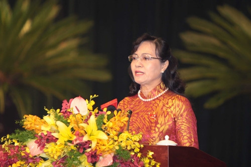 Bà Nguyễn Thị Quyết Tâm, Chủ tịch HĐND Thành phố Hồ Chí Minh khóa VIII (nhiệm kỳ 2011 – 2016) tái cử làm Chủ tịch HĐND thành phố khóa IX (nhiệm kỳ 2016 – 2021).Ảnh: TTXVN