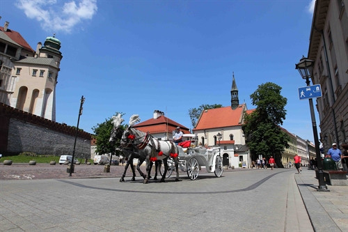 Đến Krakow, du khách có thể tham quan quanh thành phố bằng một phương tiện rất đặc biệt là xe ngựa cổ rộng rãi, được khoác lên mình các đồ vật trang trí rất ấn tượng và khá bắt mắt, do một đôi ngựa to khỏe được chải chuốt kỹ lưỡng cùng kéo.