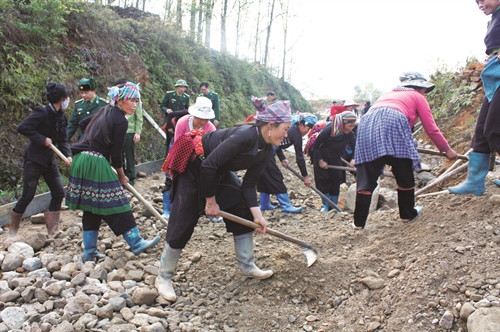 Giúp đồng bào làm đường giao thông