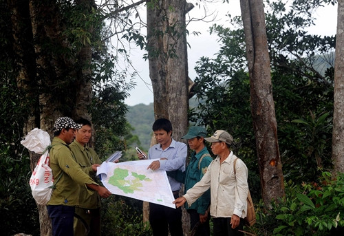 Cán bộ Ban Quản lý rừng đối chiếu trên bản đồ và thực tế giao khoán diện tích rừng cho các hộ dân tham gia quản lý, chăm sóc bảo vệ. Cán bộ Ban Quản lý rừng đối chiếu trên bản đồ và thực tế giao khoán diện tích rừng cho các hộ dân tham gia quản lý, chăm sóc bảo vệ.