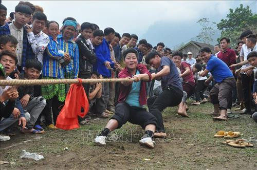 Thi đấu kéo co tại Lễ hội Tết rừng Nà Hẩu. Ảnh: Việt Dũng – TTXVN