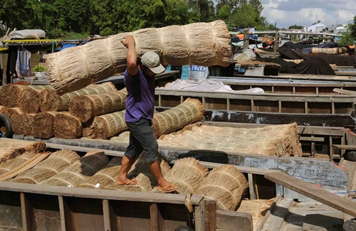 Bến thuyền nguyên liệu của làng chiếu Định Yên.