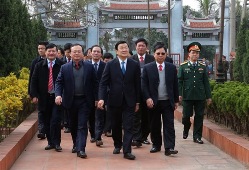 Nhân dịp Xuân Bính Thân 2016, chiều 3/2/2016, Chủ tịch nước Trương Tấn Sang đến thăm, chúc Tết Đảng bộ, Chính quyền, quân và dân tỉnh Hưng Yên. Ảnh: Nguyễn Khang – TTXVN