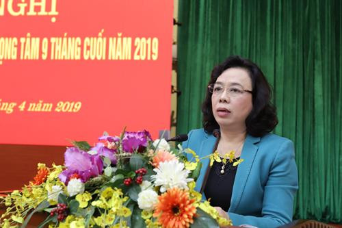 Bà Ngô Thị Thanh Hằng, Phó Bí thư Thường trực Thành ủy Hà Nội nêu rõ quyết tâm của Hà Nội trong việc ngăn chặn và đẩy lùi dịch tả lợn châu Phi tại Hội nghị sơ kết công tác xây dựng nông thôn mới quý I/2019.