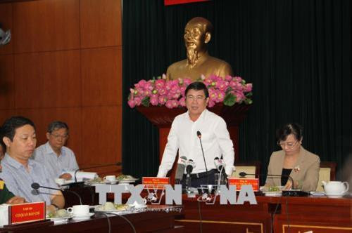 Chủ tịch UBND Thành phố Hồ Chí Minh Nguyễn Thành Phong phát biểu tại buổi gặp gỡ. Ảnh: Thanh Vũ-TTXVN Chủ tịch UBND Thành phố Hồ Chí Minh Nguyễn Thành Phong phát biểu tại buổi gặp gỡ. Ảnh: Thanh Vũ-TTXVN