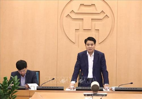 Chủ tịch UBND thành phố, Trưởng Ban Chỉ đạo phòng, chống dịch COVID-19 thành phố Hà Nội, Nguyễn Đức Chung phát biểu chỉ đạo. Ảnh: Văn Điệp - TTXVN