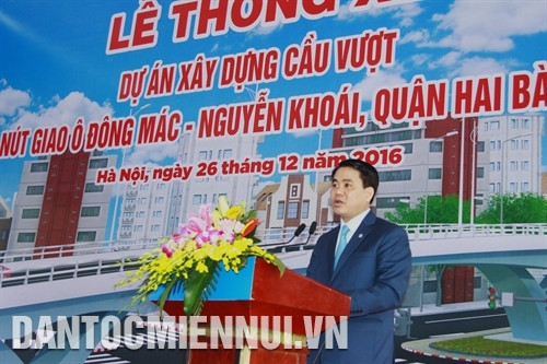 Chủ tịch Thành phố Hà Nội- Nguyễn Đức Chung phát biểu tại lễ khánh thành. Ảnh: Phan Ngọc Đức - TTXVN