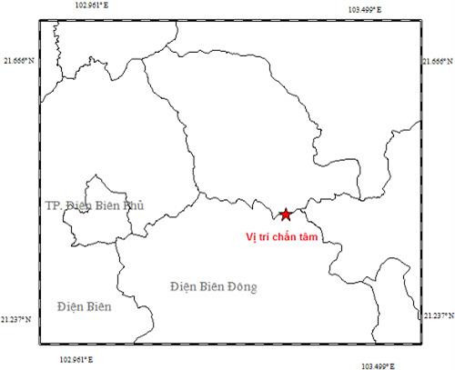 Vị trí tâm động đất. Nguồn ảnh: igp-vast.vn Vị trí tâm động đất. Nguồn ảnh: igp-vast.vn