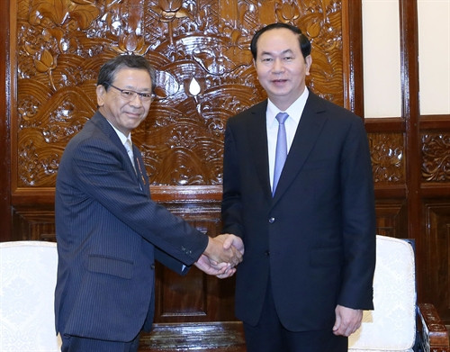 Chiều 27/9/2016, tại Phủ Chủ tịch, Chủ tịch nước Trần Đại Quang tiếp Ngài Hiroshi Fukada, Đại sứ Đặc mệnh toàn quyền Vương quốc Nhật Bản tại Việt Nam đến chào từ biệt nhân kết thúc nhiệm kỳ công tác tại nước ta. Ảnh: Nhan Sáng-TTXVN