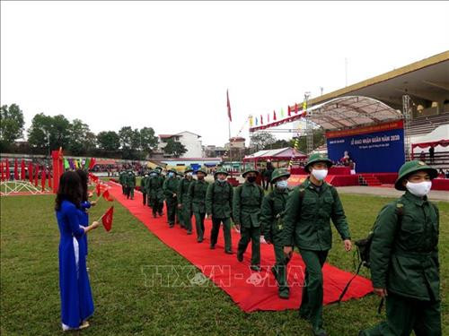 Lễ giao nhận quân năm 2020 tại thành phố Thái Nguyên. Ảnh: Thu Hằng-TTXVN