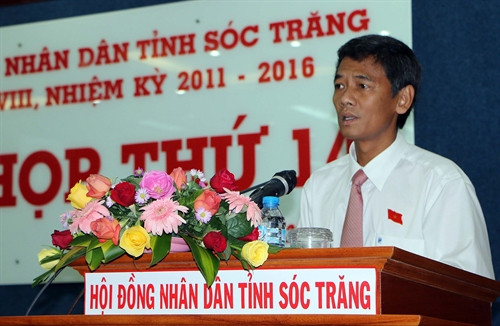 Ông Lâm Văn Mẫn (dân tộc Khmer), tân Chủ tịch HĐND tỉnh Sóc Trăng phát biểu. Ảnh:Trung Hiếu-TTXVN