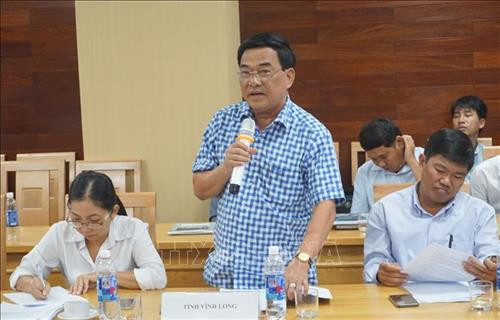 Đại diện tỉnh Vĩnh Long phát biểu về tác động của dự án thủy điện dòng chính Pắc Lay. Ảnh: Xuân Dự - TTXVN