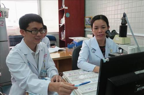 Bác sỹ Phạm Quang Thông và cộng sự nghiên cứu tế bào. Ảnh: Đinh Hằng - TTXVN Bác sỹ Phạm Quang Thông và cộng sự nghiên cứu tế bào. Ảnh: Đinh Hằng - TTXVN