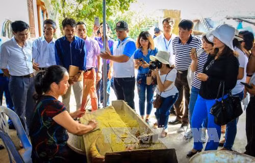 Đoàn khảo sát đến tham quan tại làng nghề hương xạ Cao Thôn, xã Bảo Khê, thành phố Hưng Yên. Ảnh: Đinh Tuấn - TTXVN