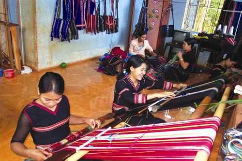 Thi công công trình thủy lợi Ia Mơ (Gia Lai) Việc xây dựng và gìn giữ bản sắc văn hóa dân tộc trên địa bàn tỉnh Gia Lai đã góp phần không nhỏ vào việc xây dựng và phát triển văn hóa Việt Nam tiên tiến, đậm đà bản sắc dân tộc Công tác giáo dục trong các trường phổ thông dân tộc nội trú tỉnh và huyện thời gian qua đã có bước chuyển biến tích cực, góp phần đắc lực trong việc đào tạo nguồn cán bộ cho địa phương Tỉnh Gia Lai chú trọng bảo tồn và phát triển nghề dệt thổ cẩm truyền thống Cao su - cây xóa đói giảm nghèo bền vững của đồng bào các dân tộc ở tỉnh Gia Lai Giờ học hướng nghiệp cắt may của học sinh Trường Trung học Phổ thông Dân tộc nội trú Đông Gia Lai Đồng bào dân tộc ở nhiều buôn làng vùng sâu của tỉnh Gia Lai giờ đã được sử dụng nước sinh hoạt hợp vệ sinh