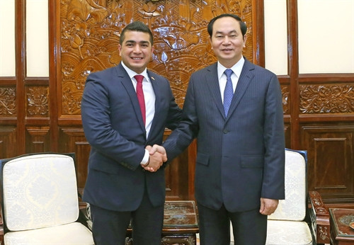 Chiều 8/12/2016, tại Phủ Chủ tịch, Chủ tịch nước Trần Đại Quang tiếp Đoàn xúc tiến thương mại Madagascar, do ông Eric Andry Ramiandrasoa, Lãnh sự danh dự Việt Nam tại Cộng hòa Madagascar làm Trưởng đoàn, sang thăm và làm việc tại Việt Nam. Ảnh: Nhan Sáng – TTXVN